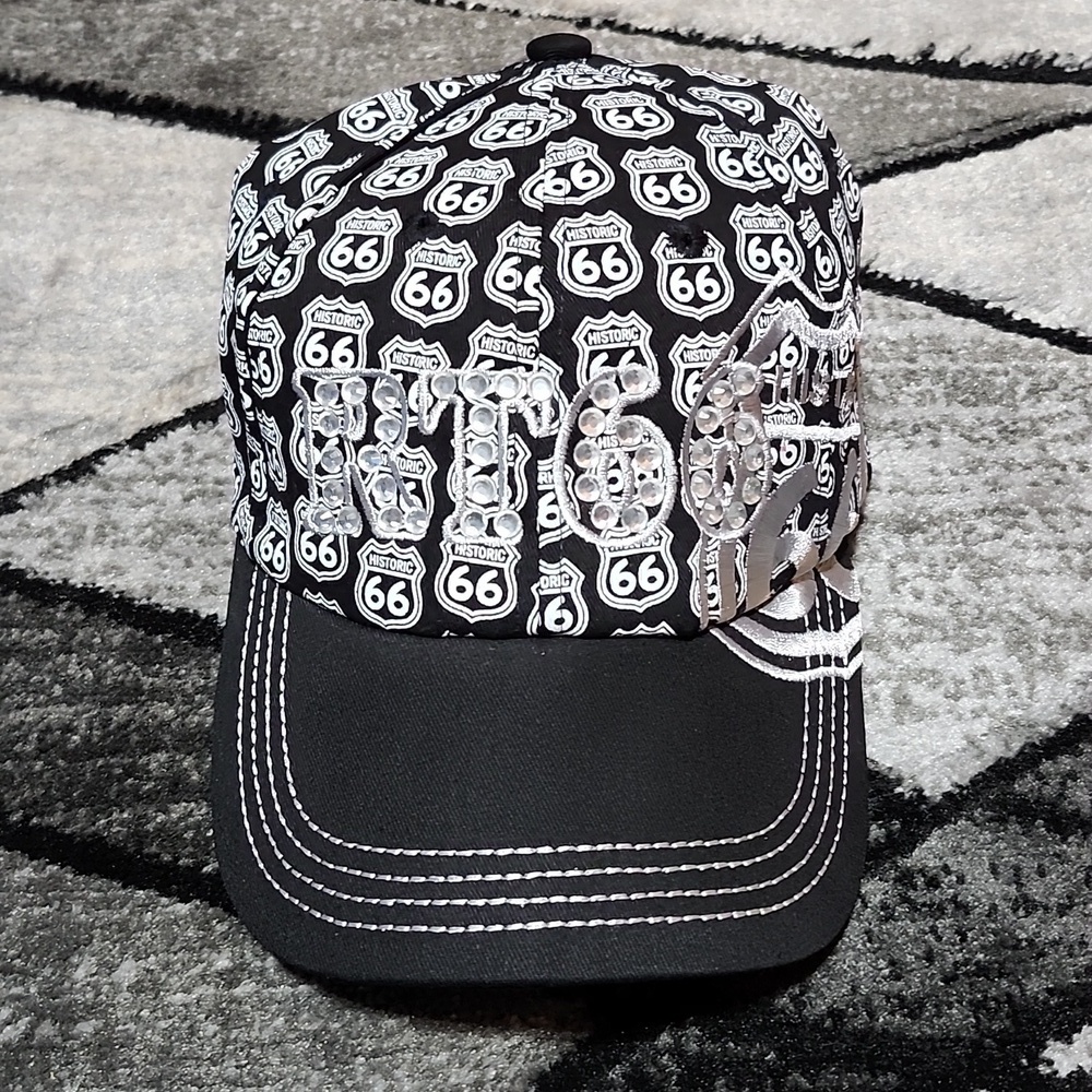 HISTORIC ROUTE 66 LOGO RHINESTONES EMBROIDERED CAP HAT